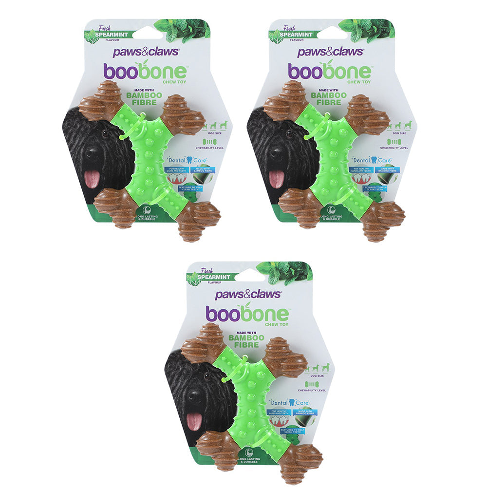 Paws and Claws BooBone 4 Way Dental Bone 16.5cm Dog Chew Treat/Toy Spearmint (3 Pack)