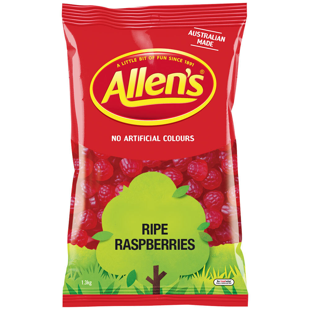 Allen's 1.3kg Ripe Raspberries Flavoued Chewy Candy/Lolly/Sweets Snack Bag (2 Pack)