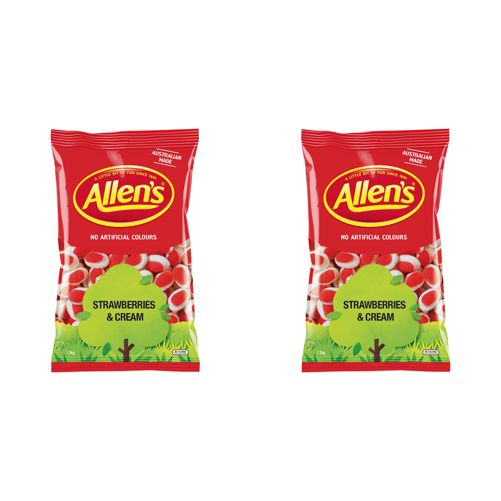 Allen's 1.3kg Creamy Strawberries & Cream Flavour Chew Lolly/Candy Sweets (2 Pack)