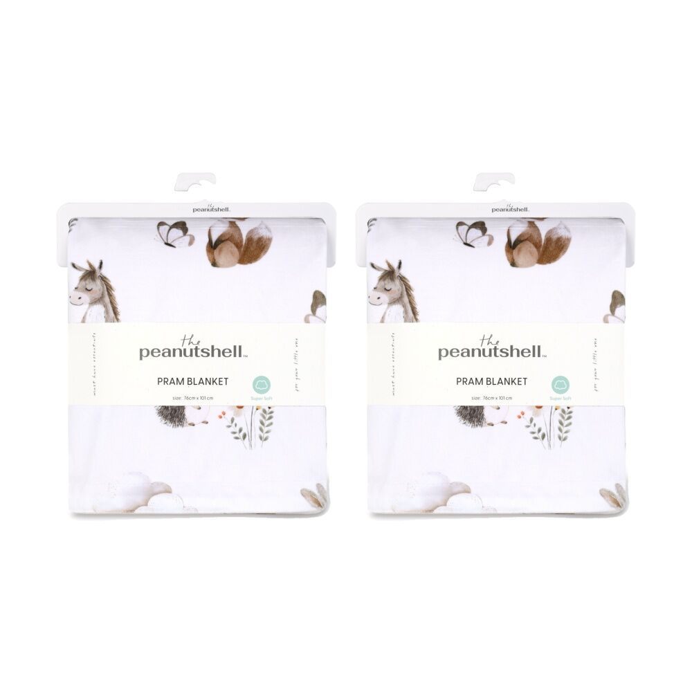 The Peanutshell Forest Dreams Animal Velour Printed Blanket Baby Pink (2 Pack)