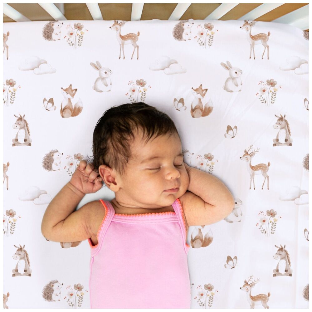 The Peanutshell 77x135cm The Peanutshell 100% Jersey Cotton Forest Dreams Cot Fitted Sheet — image 3