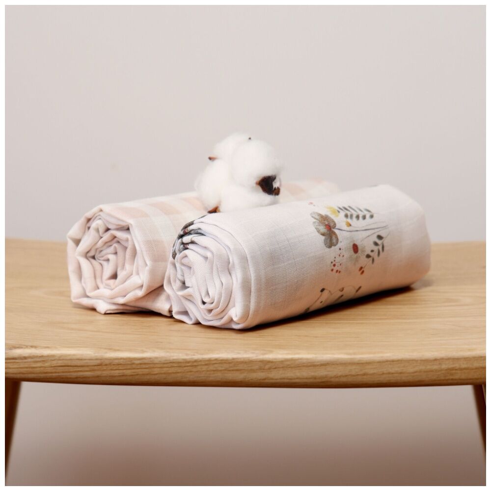 The Peanutshell 2pc The Peanutshell Forest Dreams Baby Muslin Wraps 100% Cotton Pink/White (2 Pack) — image 6