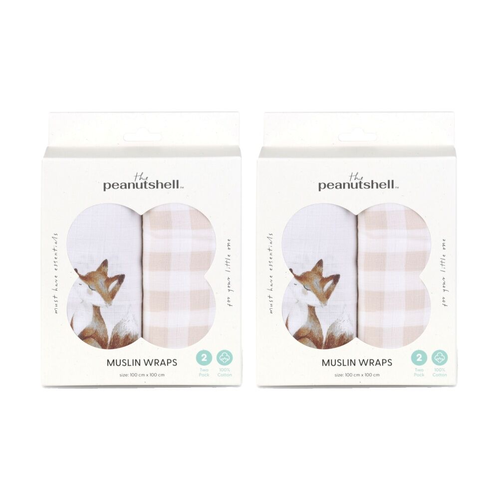 The Peanutshell 2pc The Peanutshell Forest Dreams Baby Muslin Wraps 100% Cotton Pink/White (2 Pack)