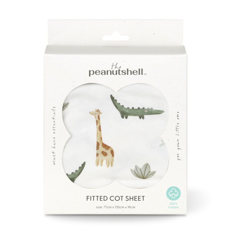 The Peanutshell 77x135cm The Peanutshell 100% Jersey Cotton Safari Dreams Cot Fitted Sheet