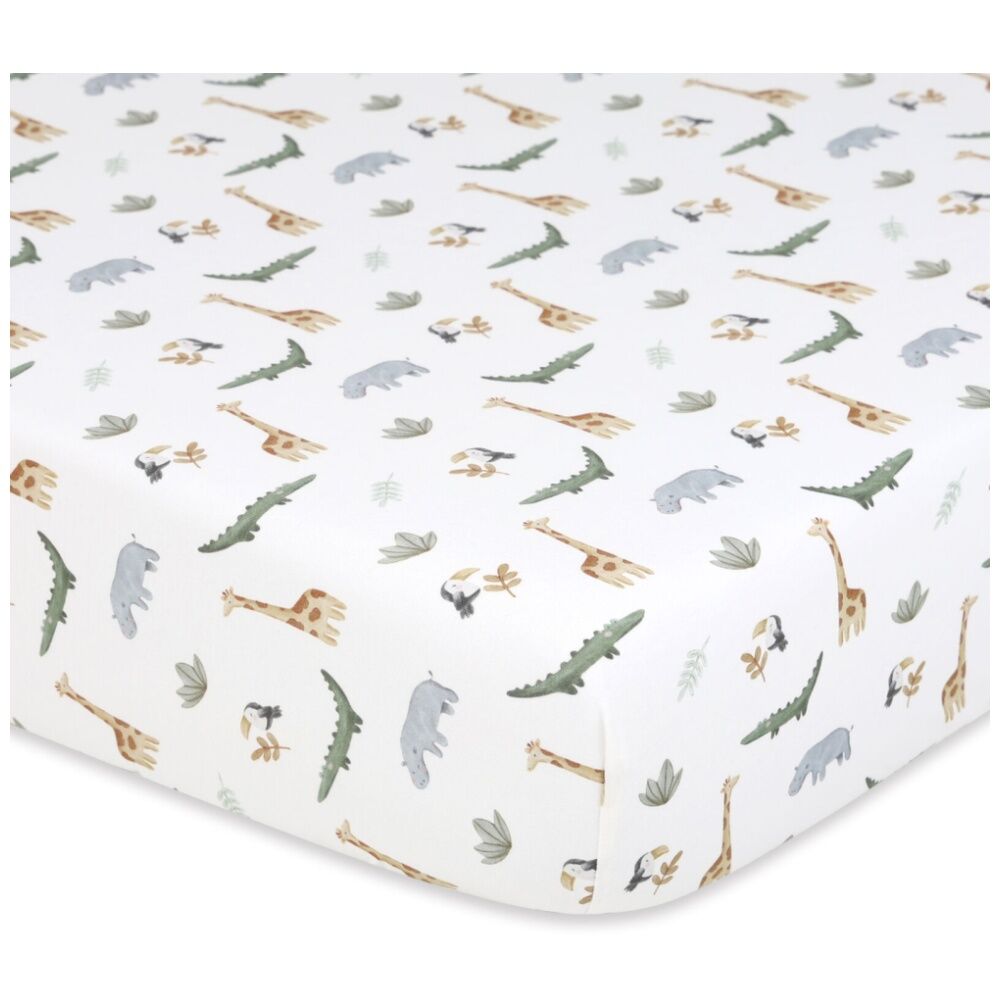 The Peanutshell 77x135cm The Peanutshell 100% Jersey Cotton Safari Dreams Cot Fitted Sheet — image 2