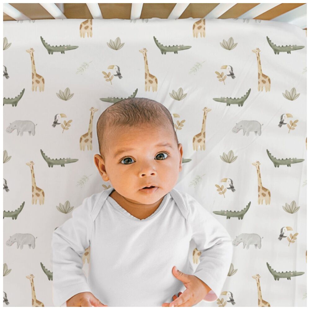 The Peanutshell 77x135cm The Peanutshell 100% Jersey Cotton Safari Dreams Cot Fitted Sheet — image 3