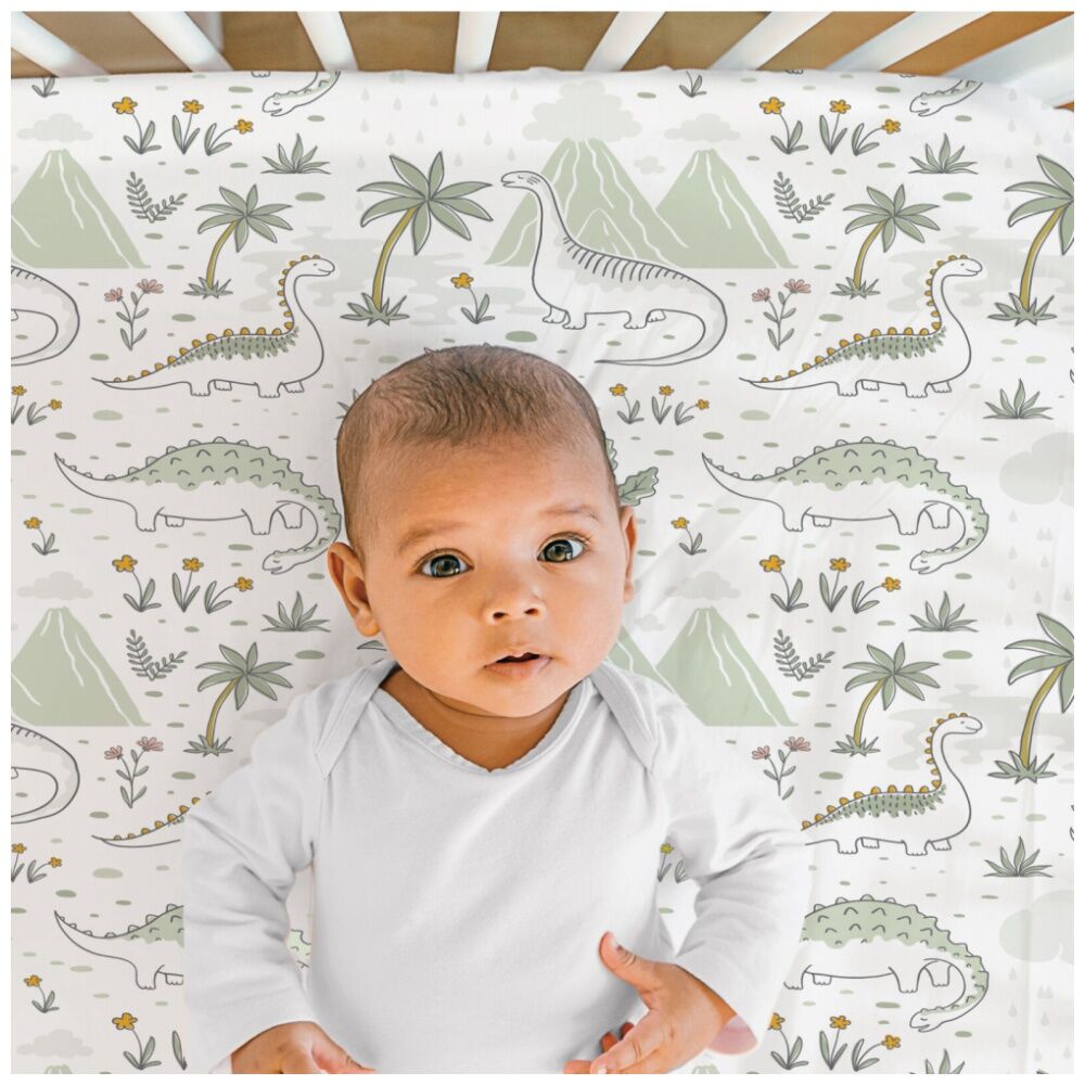 The Peanutshell 77x135cm The Peanutshell 100% Jersey Cotton Dinosaur Cot Fitted Sheet — image 3