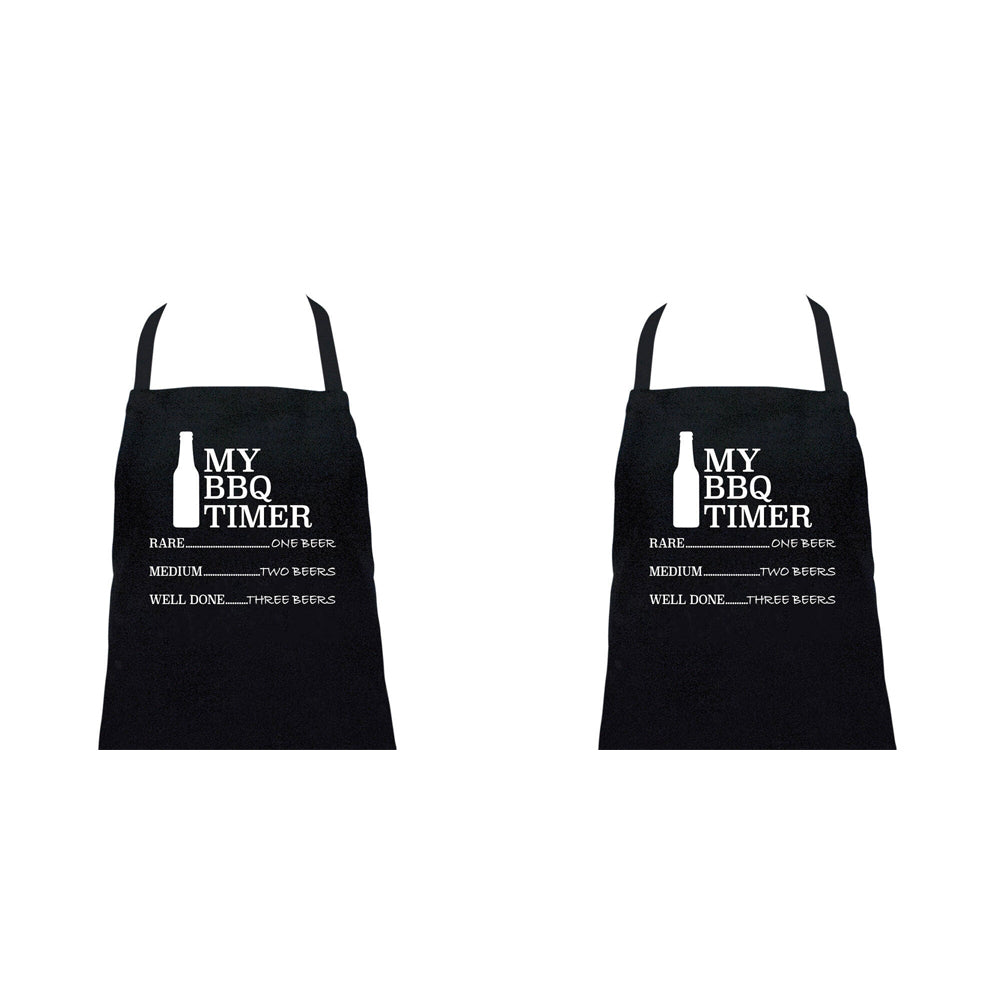 Annabel Trends Screen Print Cotton Kitchen Apron 60x80cm BBQ Timer Black (2 Pack)