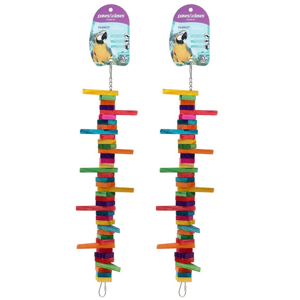 Paws and Claws Hanging 39cm Flexible Swing Wooden Toy Fun Play for Pet Parrot (2 Pack)