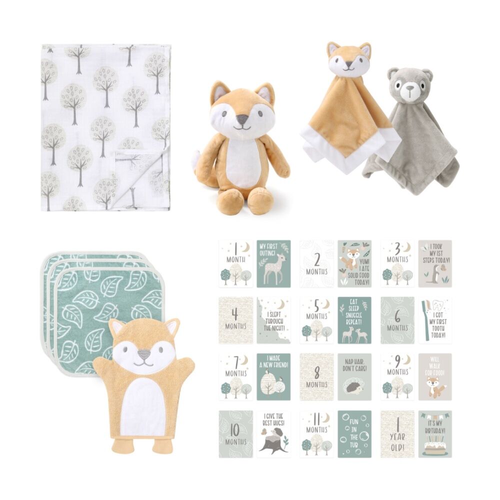 The Peanutshell Woodland Animal Adventure Pack Baby Bundle Green/Tan (7 Pieces)