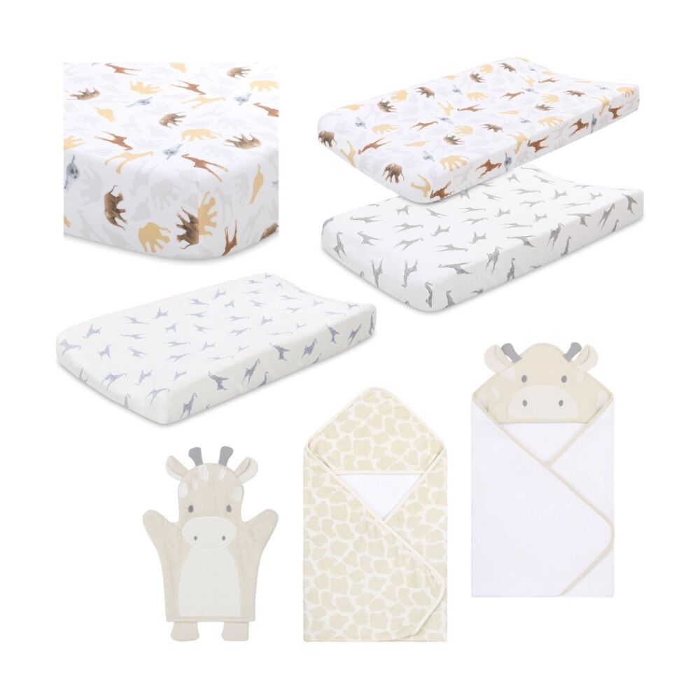 Little Haven Animal Planet Giraffe Baby Cot Bedding Set & Bath Towels Beige/White (7 Pieces)