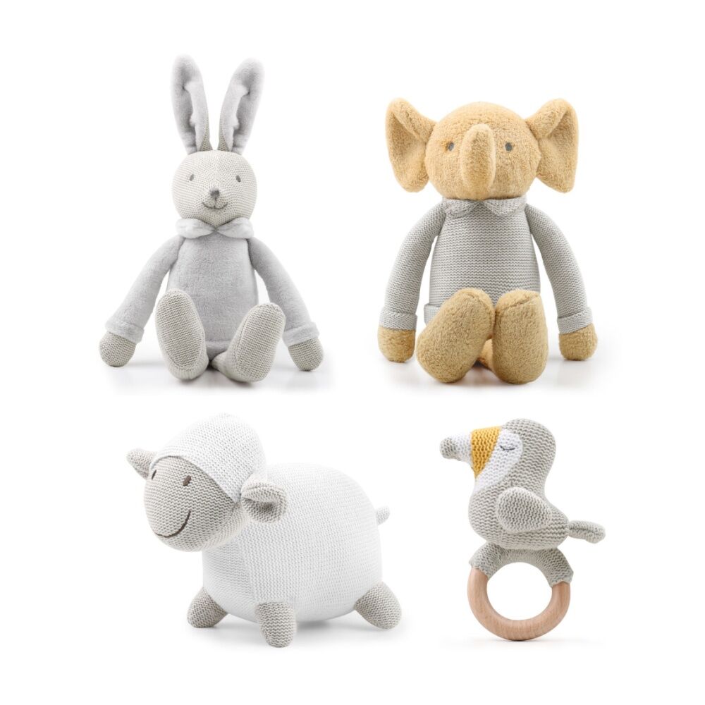 The Peanutshell Plush Animal Toys and Bamboo Rattle Ring Bundle (4 Pieces)