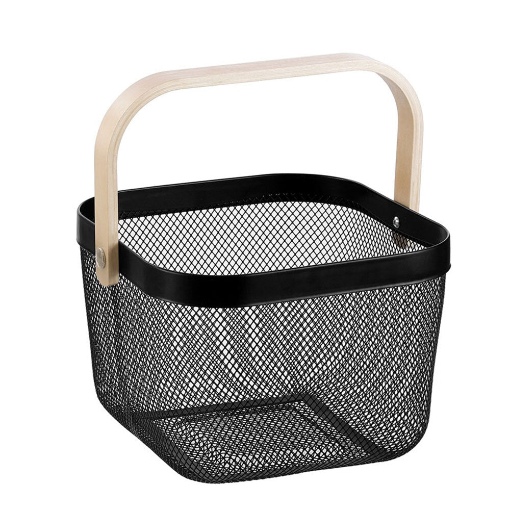 Boxsweden 25x25x17cm Mesh Home Storage Basket/Organiser/Wooden Handle Black (2 Pack) — image 2