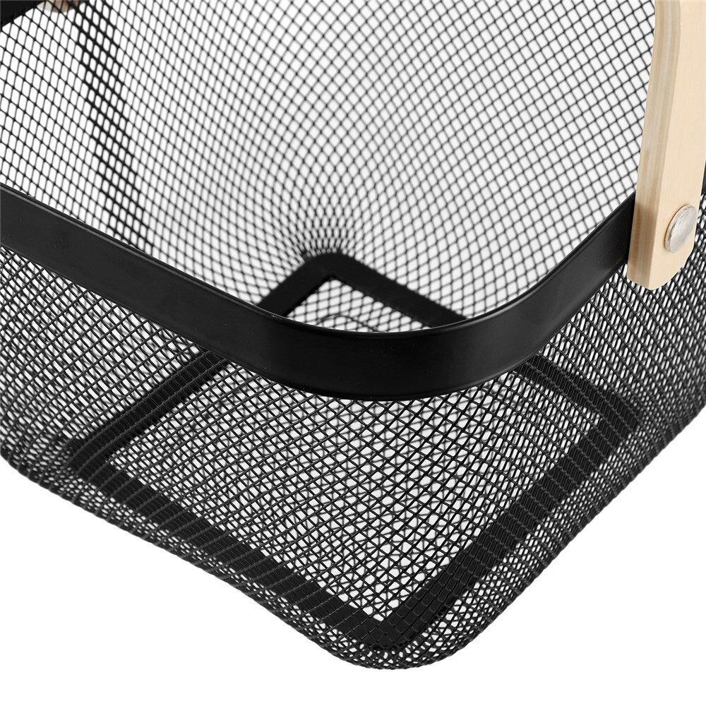 Boxsweden 25x25x17cm Mesh Home Storage Basket/Organiser/Wooden Handle Black (2 Pack) — image 4