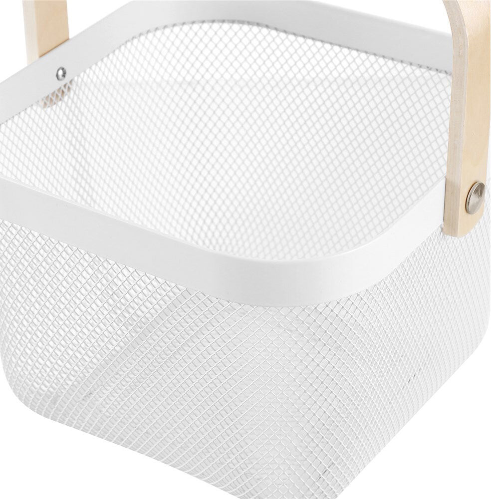 Boxsweden 25x25x17cm Mesh Home Storage Basket/Organiser/Wooden Handle White (2 Pack) — image 3