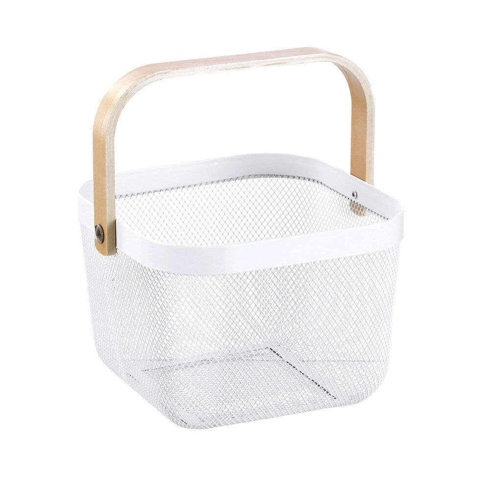 Boxsweden 25x25x17cm Mesh Home Storage Basket/Organiser/Wooden Handle White (2 Pack) — image 5