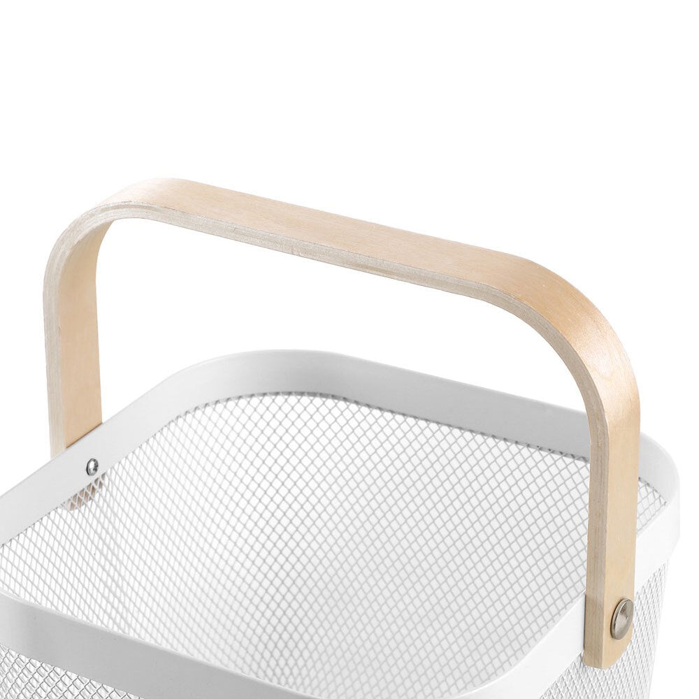 Boxsweden 25x25x17cm Mesh Home Storage Basket/Organiser/Wooden Handle White (2 Pack) — image 2