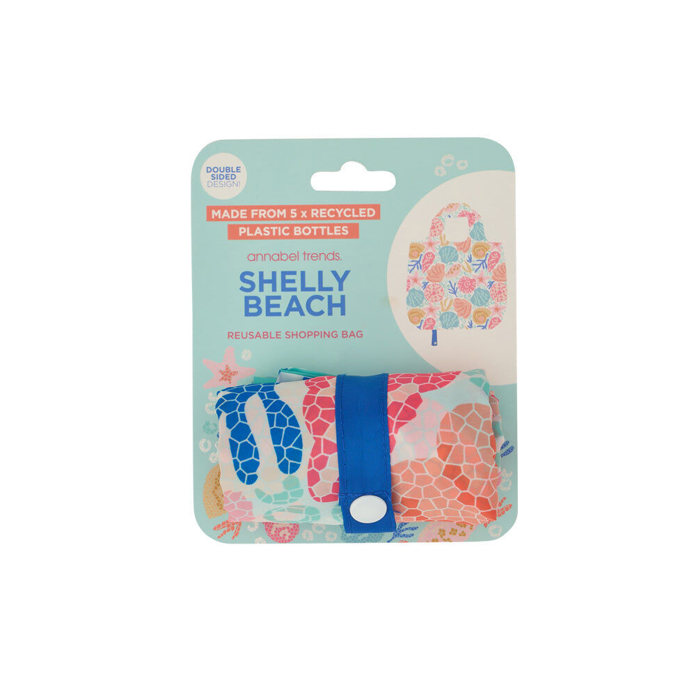Annabel Trends Shopping Travel Tote Bag Reusable Foldable Shelly Beach (2 Pack)