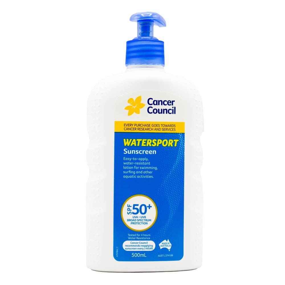 Cancer Council 500ml Sunscreen Lotion Watersport Sun Skin Protection SPF50+ (2 Pack)