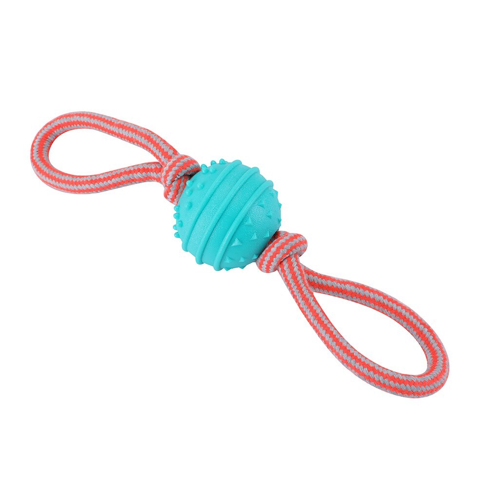 Paws and Claws Pet Dog 40cm Super Tuggers TPR Ball/Rope Double Tugger Chew Toy (2 Pack) — image 4