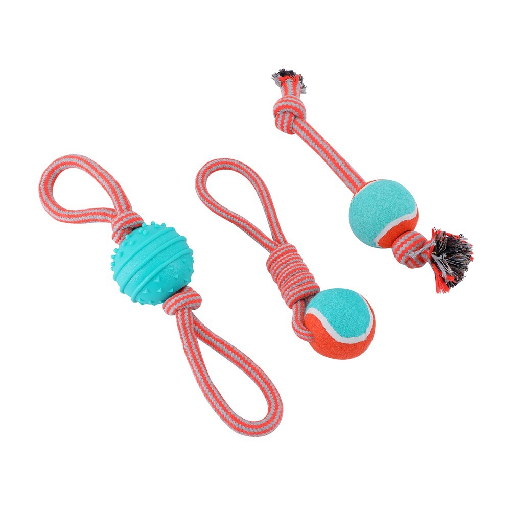Paws and Claws Pet Dog 40cm Super Tuggers TPR Ball/Rope Double Tugger Chew Toy (2 Pack) — image 6