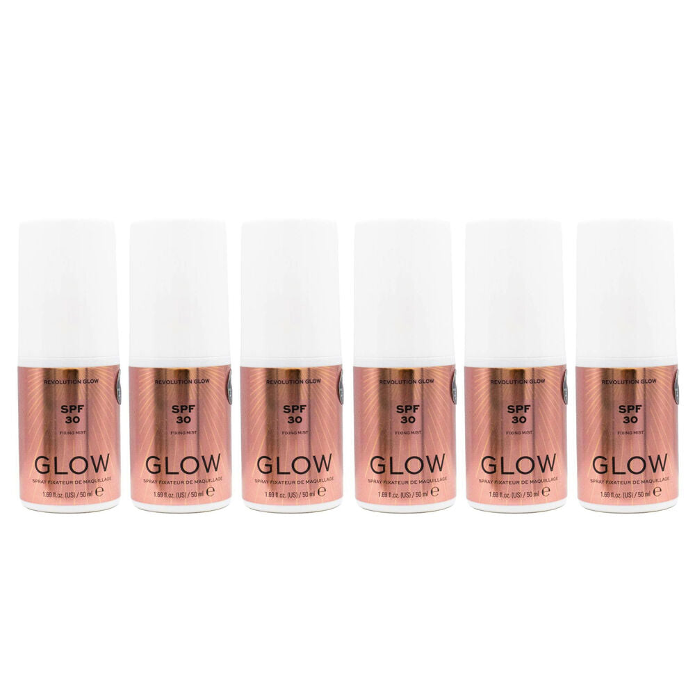 Revolution Glow Fixing Mist Setting Spray Hydrating Face Makeup 50ml (6 Pack)