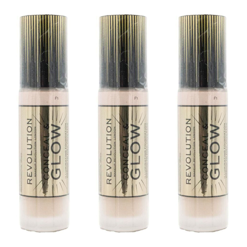 Revolution Conceal & Glow Illuminating Liquid Foundation 23ml Makeup F1 (3 Pack)