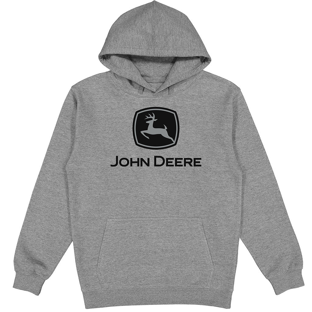 John Deere Mens Unisex Cotton Logo Fleece Hoodie Hooded Jumper Grey