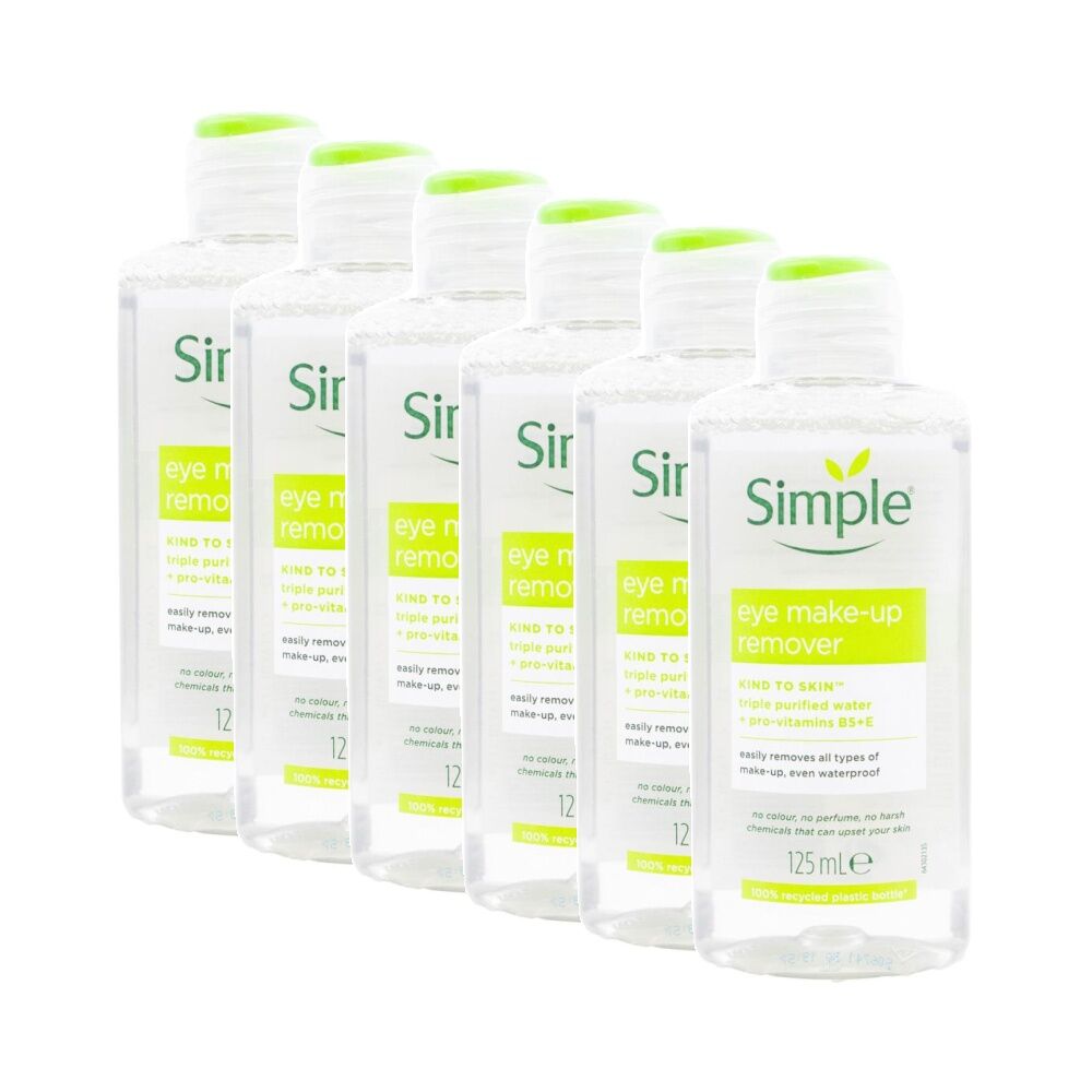 Simple Pure Eye Make Up Remover for Sensitive Skin Vitamin B5 & E 125ml (6 Pack)