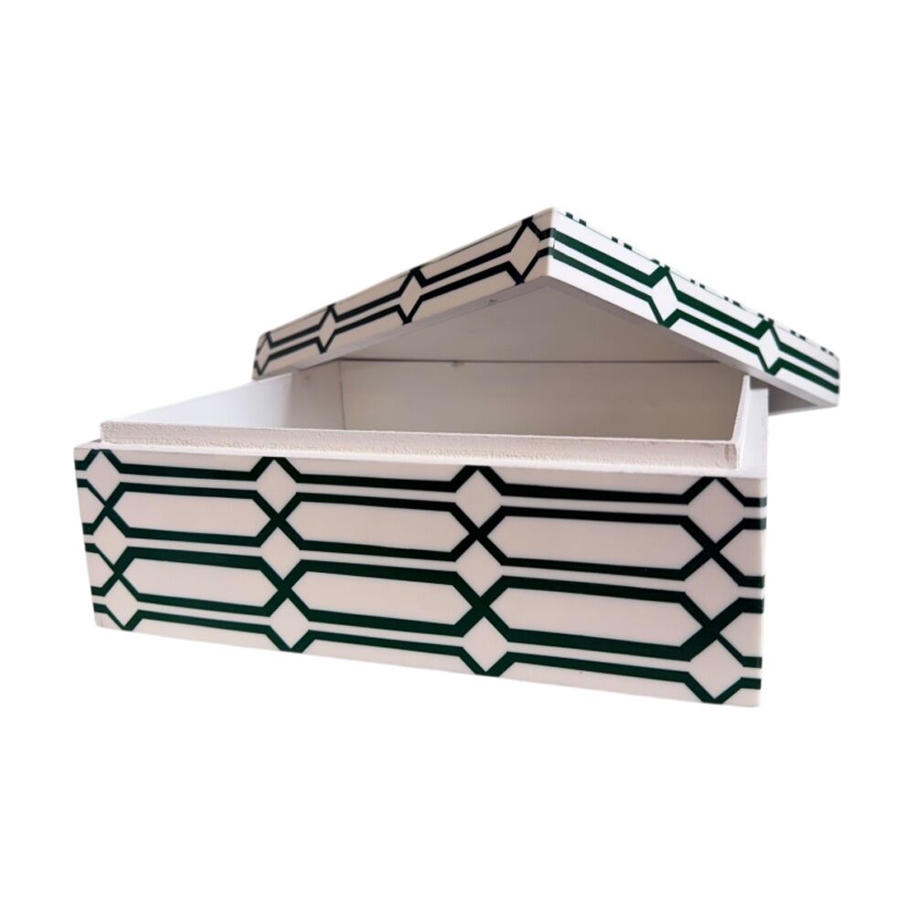 SS Collective Large Moss Green & White Links Pattern Resin Decorative Box — image 2