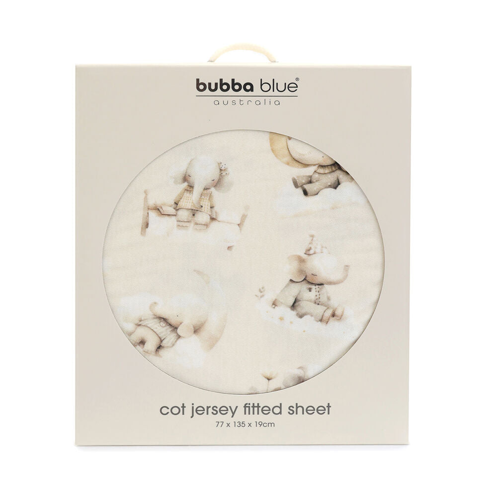 Bubba Blue 77x135x19cm Elephant Bedtime Jersey Cot Fitted Sheet