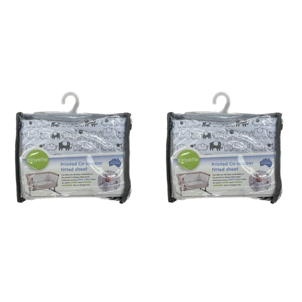 Playette Bedside Printed Fitted Sheet for Co-Sleeper Kids/Children White (2 Pack)