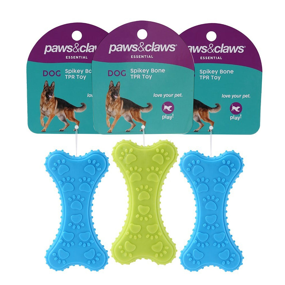 Paws and Claws 10cm TPR Spikey Bone Pet Interactive Playing/Chewing Toy Assort (3 Pack)