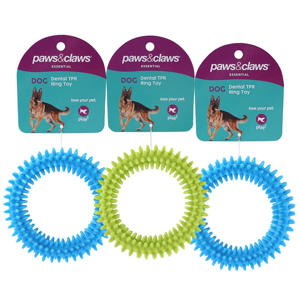 Paws and Claws 11cm TPR Spikey Ring Pet Interactive Playing/Chewing Toy Assort (3 Pack)