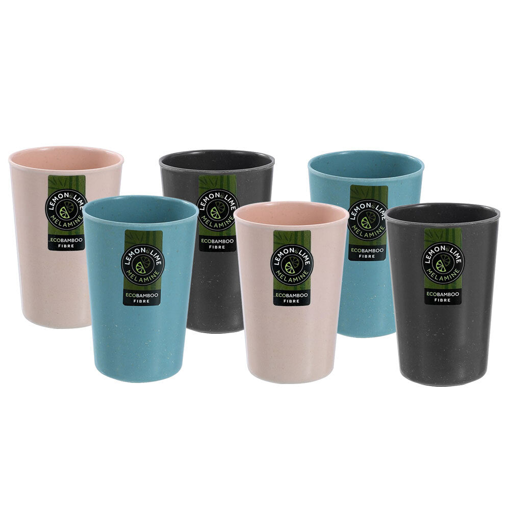 Lemon and Lime Melamine Eco Bamboo Fibre 300ml Drink Tumbler Drinking Cup Asst (6 Pack)