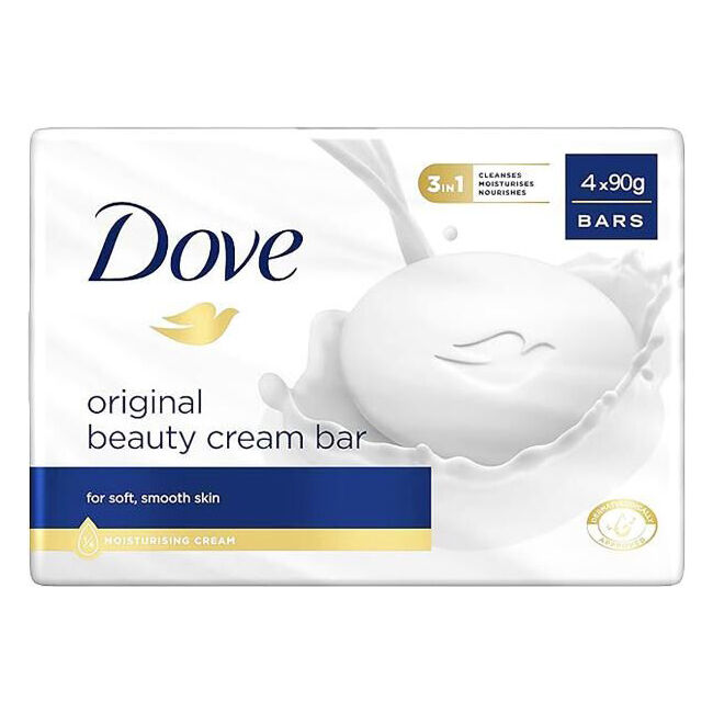 Dove Original Beauty Cream Soap Bar 90g Moisturising Shower Bath Care (4 Pieces)