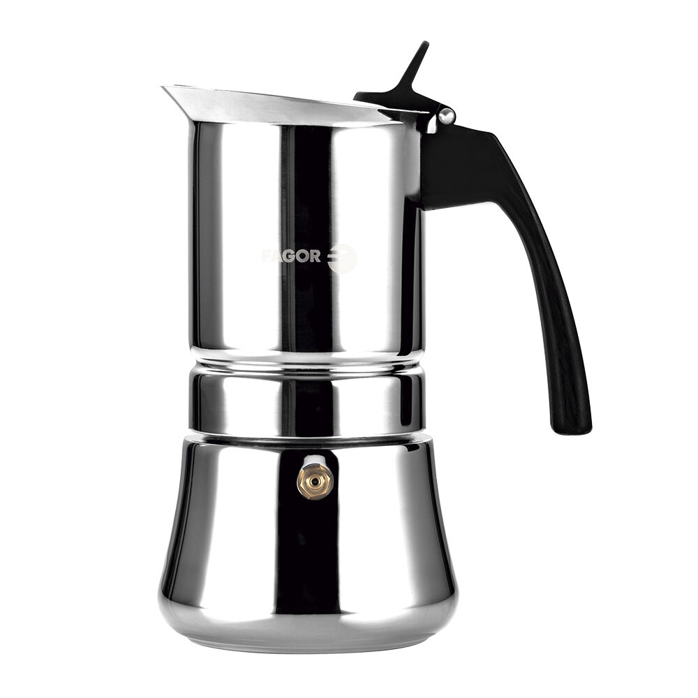 Fagor Moka Pot Silver Etnica Stainless Steel 4 Cups Espresso Coffee Maker