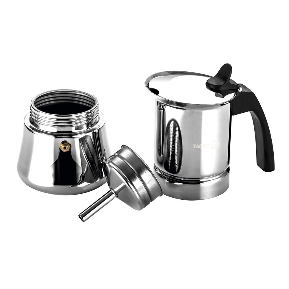 Fagor Moka Pot Silver Etnica Stainless Steel 4 Cups Espresso Coffee Maker — image 4
