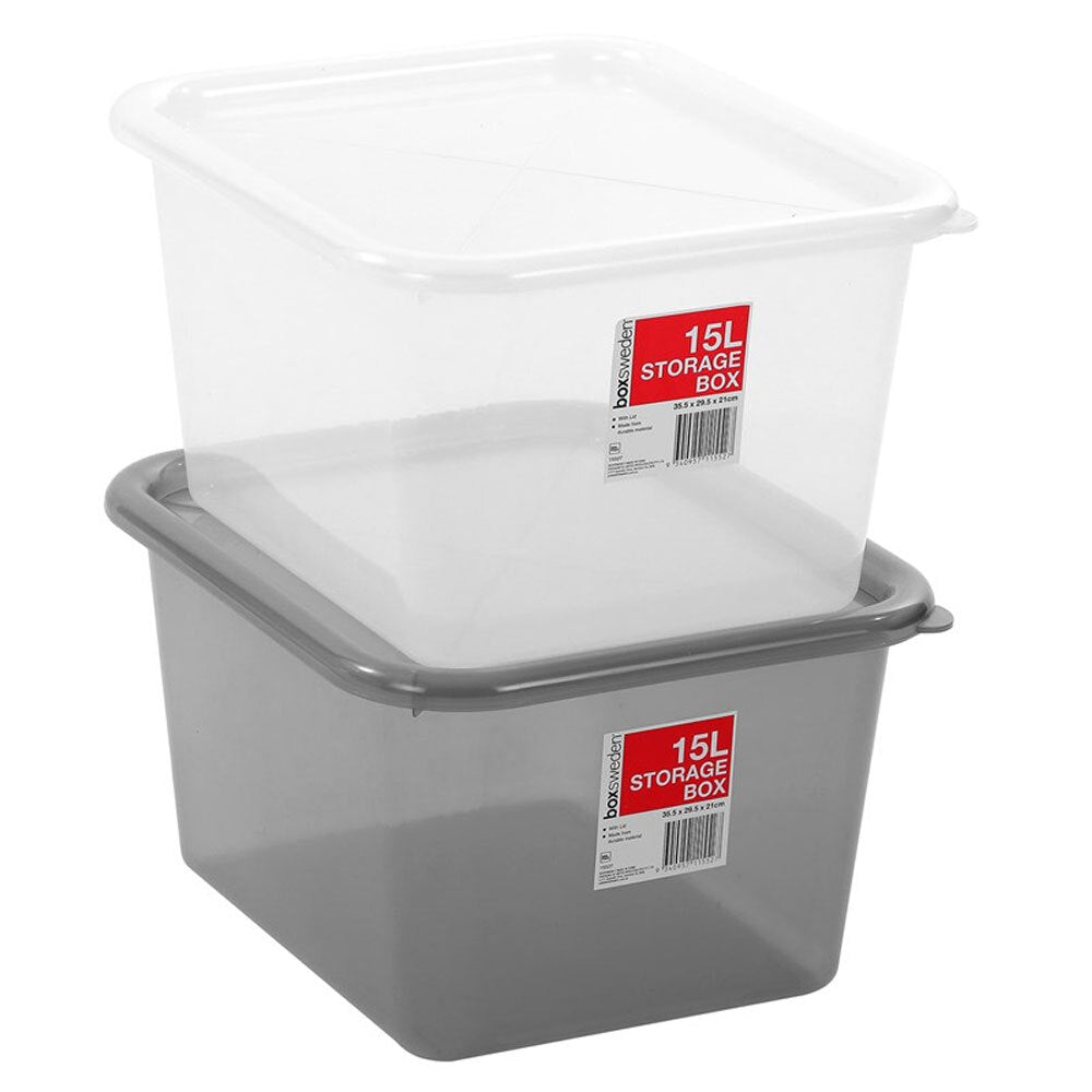 Boxsweden 15L Storage Container 35.5cm Home Organiser w/ Lid Holder Assorted (2 Pack) — image 4