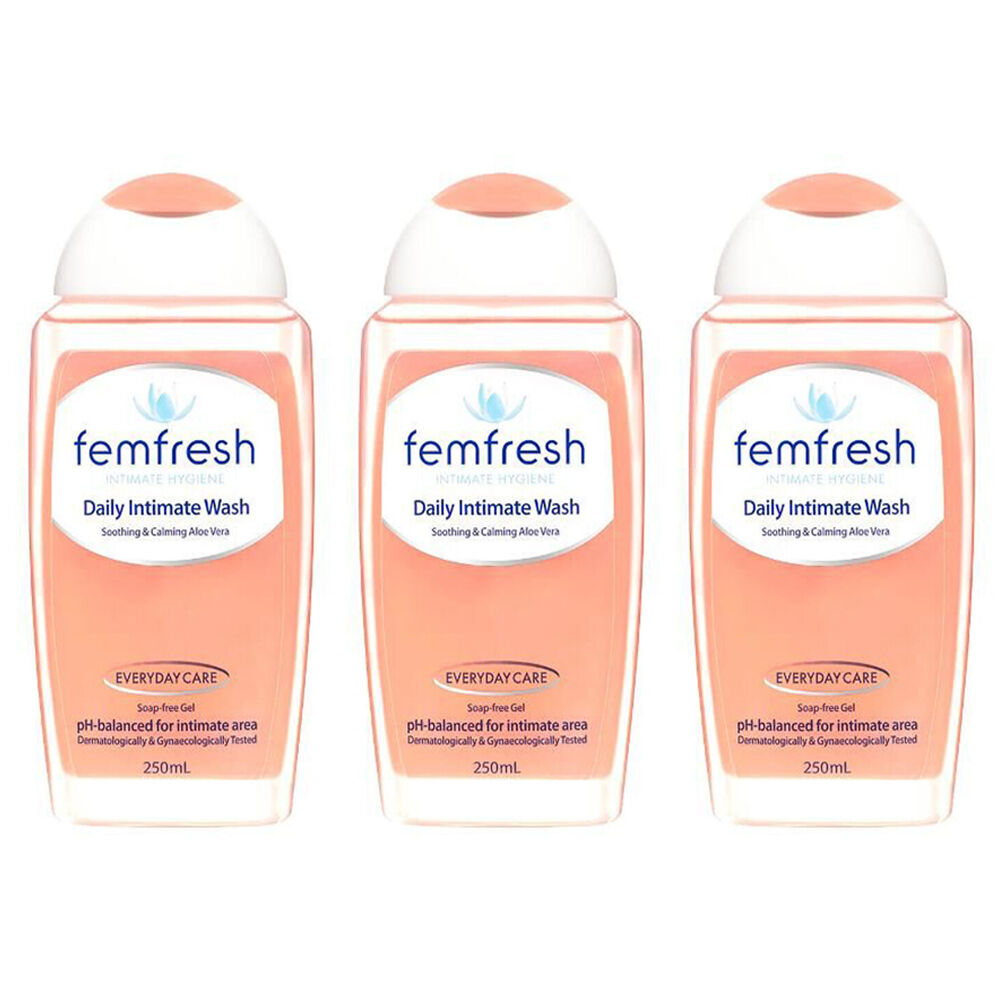 Femfresh Wash Daily Intimate Hygiene Feminine Care 250ml Calming Aloe Vera (3 Pack)