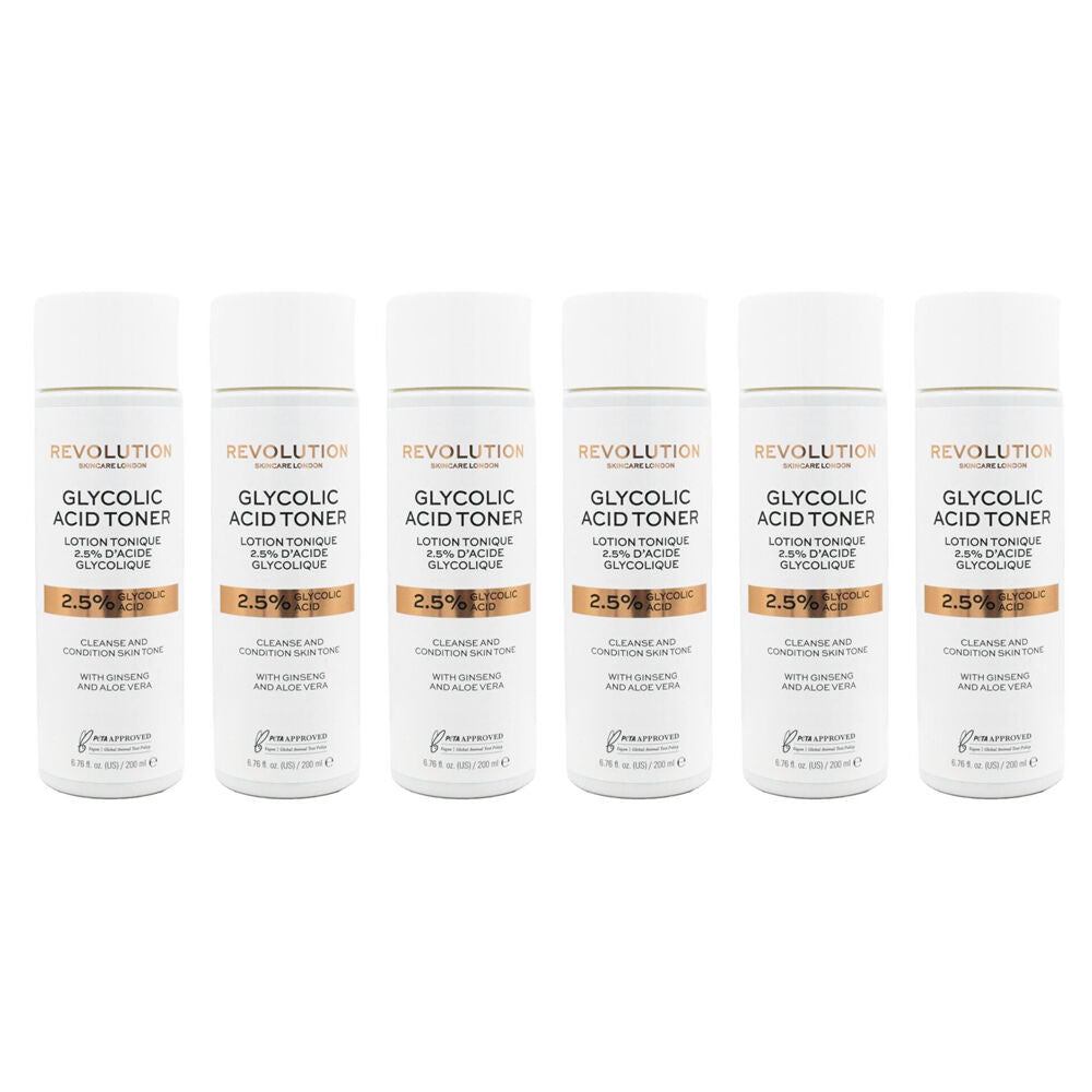Revolution 2.5% Glycolic Acid Brightening Toner Face Skin Care 200ml (6 Pack)