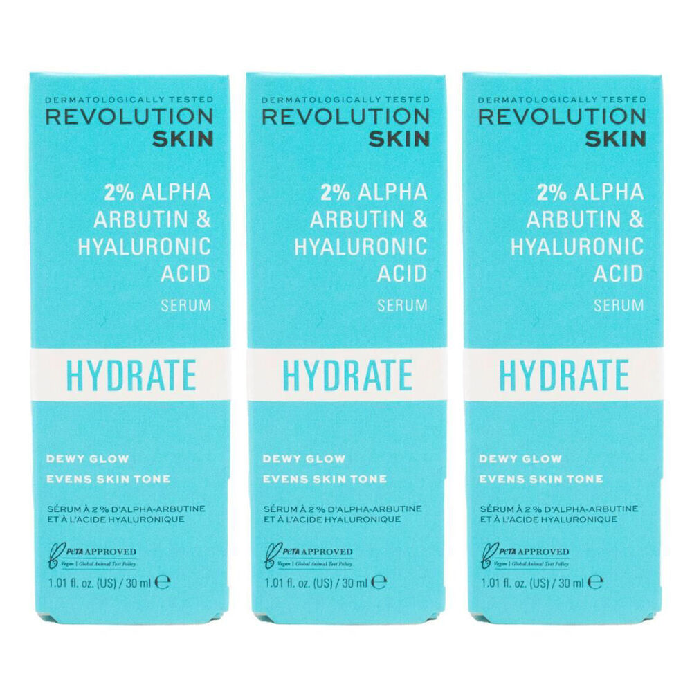 Revolution Skin Hydrate 2% Alpha Arbutin & Hyaluronic Acid Serum Care 30ml (3 Pack)
