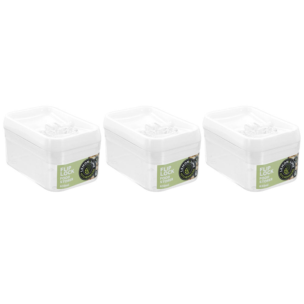 Lemon and Lime Flip Lock 630ml/8.5cm Food Storer/Storage Rectangle Container (3 Pack)