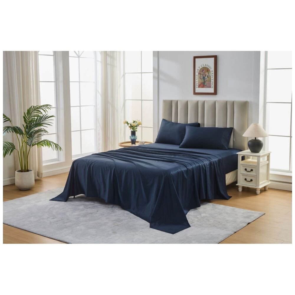 Grosvenor House 500TC Cotton Sheet Set w/ Pillowcase Navy Blue — image 2
