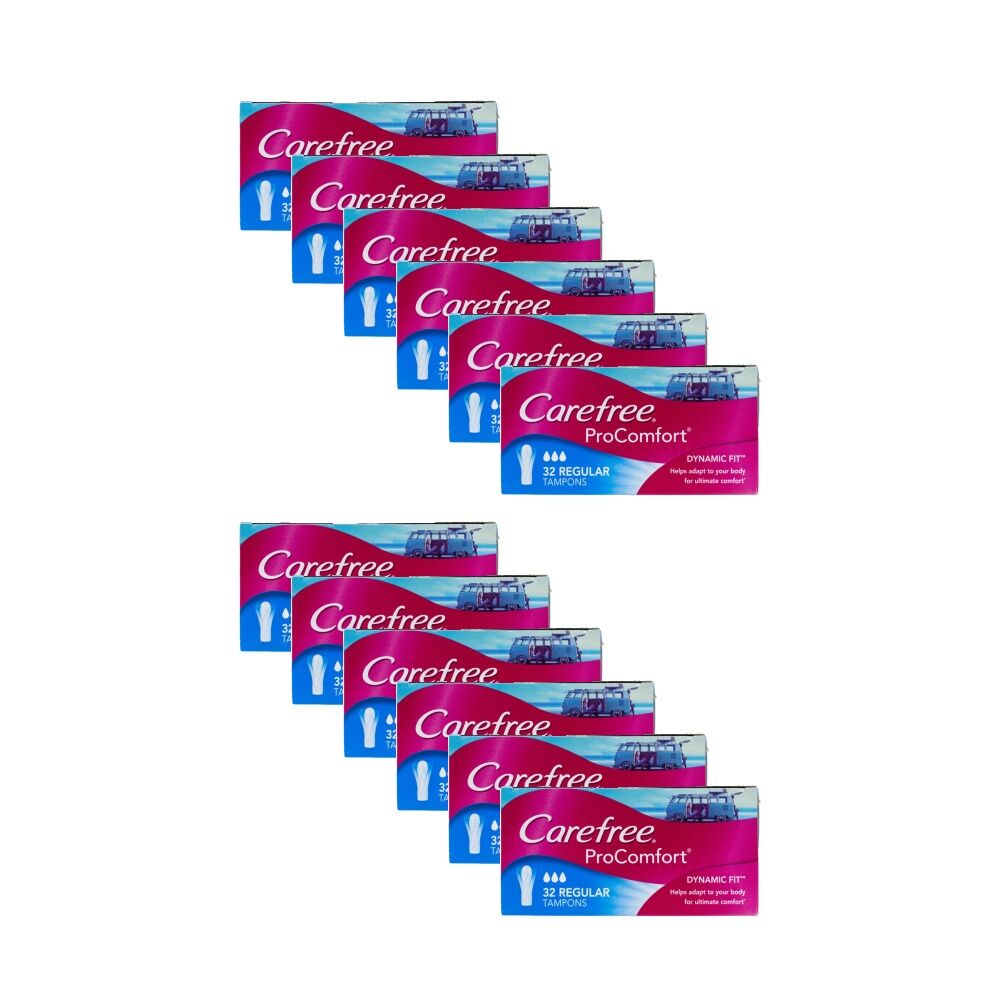Carefree 32PK Carefree Pro Comfort Regular Tampon Womens Sanitary Product Dynamic Fit (12 Pack)