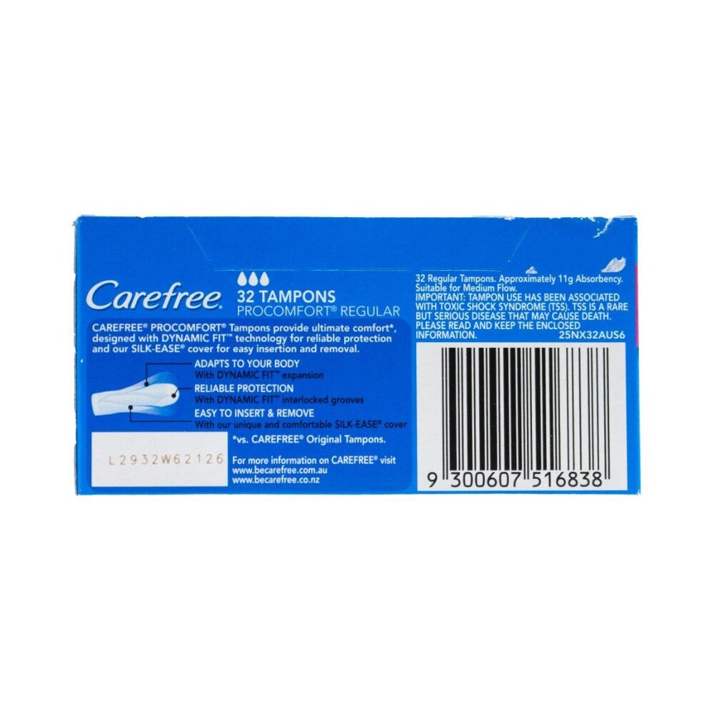 Carefree 32PK Carefree Pro Comfort Regular Tampon Womens Sanitary Product Dynamic Fit (12 Pack) — image 3