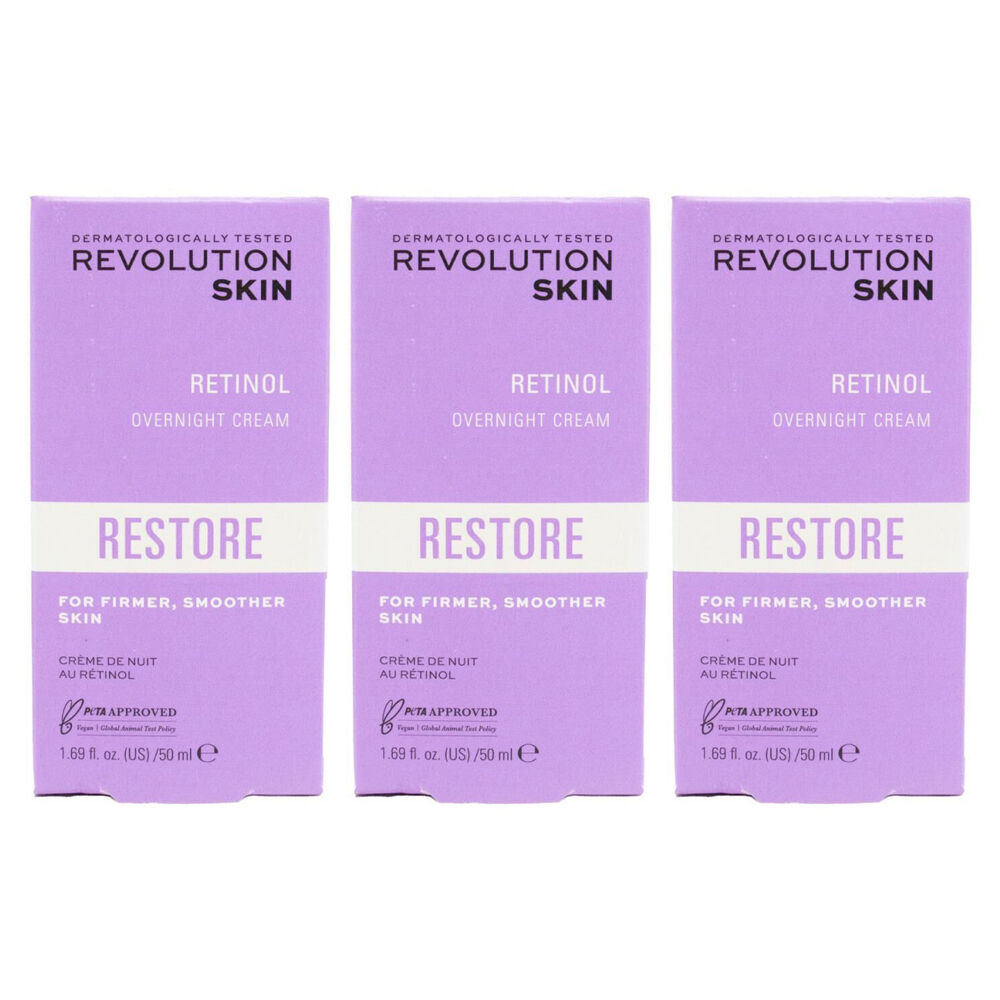 Revolution 50ml Anti-Aging Retinol Overnight Cream Restore Face Skin Care (3 Pack)