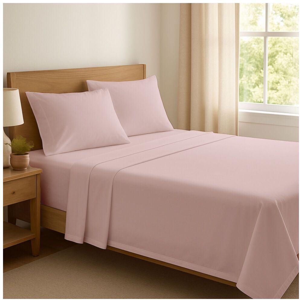 The Lighthouse Washed Cotton Bed Sheet Set With Pillowcase Pink