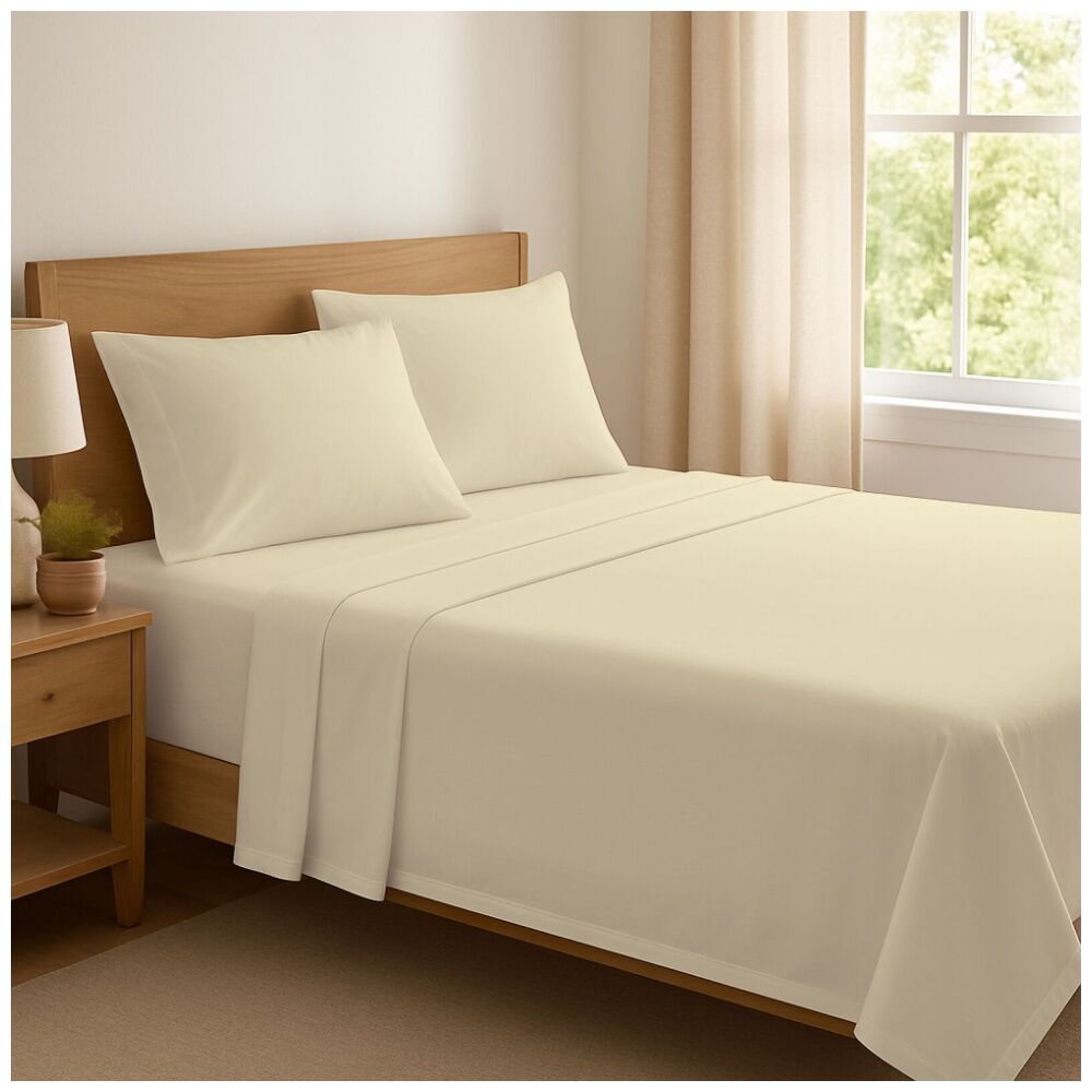 The Lighthouse Washed Cotton Bed Sheet Set With Pillowcase Yellow