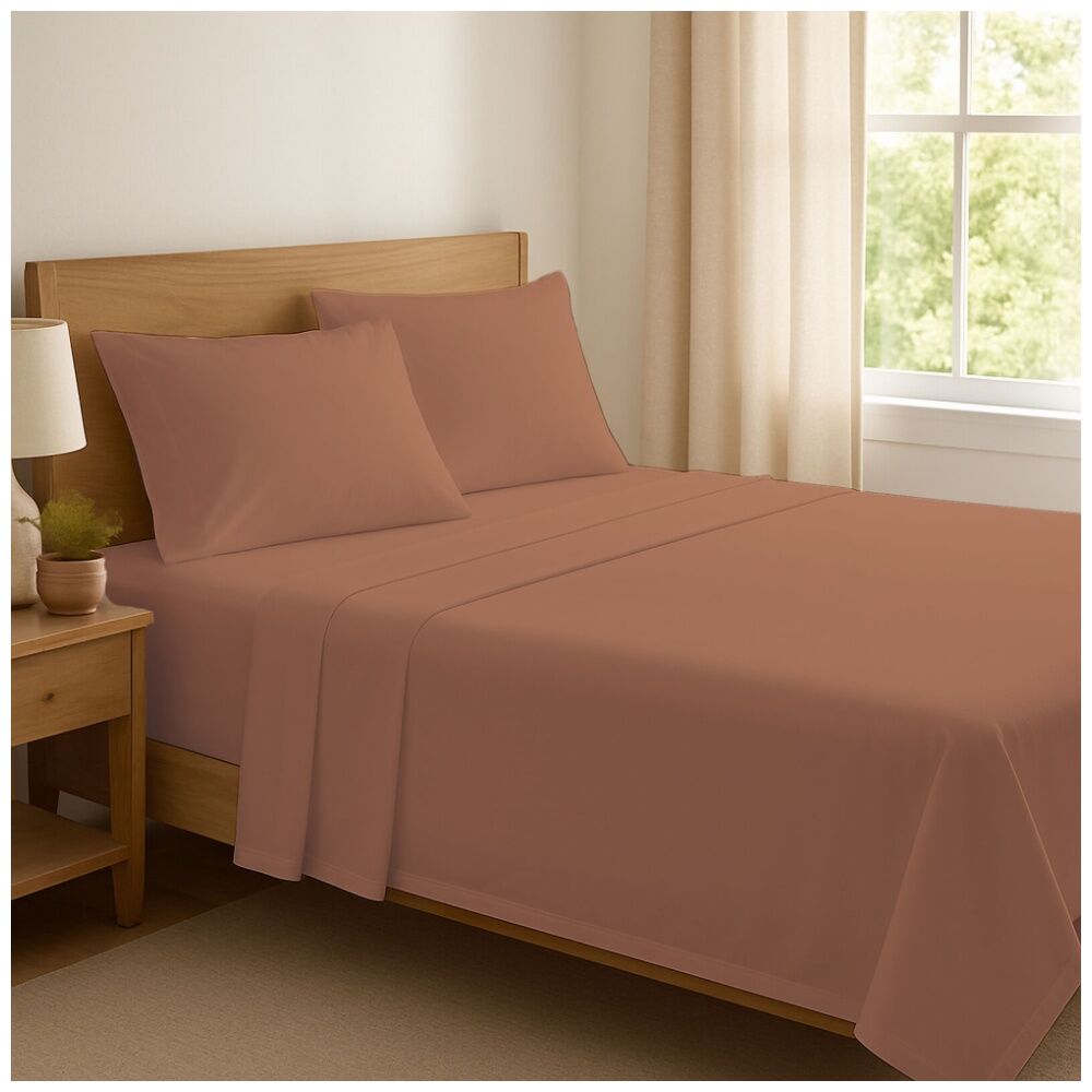 The Lighthouse Washed Cotton Bed Sheet Set With Pillowcase Clay